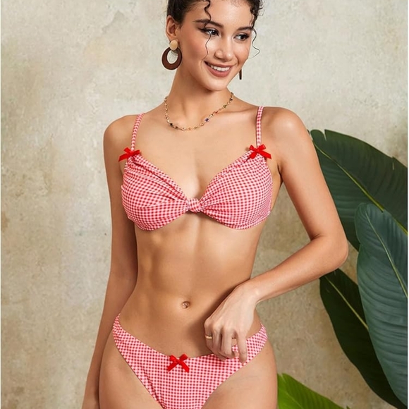 Milumia Women's Y2k Gingham Print Bikini Swimsuit 2 Piece Bow Decor bikini small - Picture 5 of 10